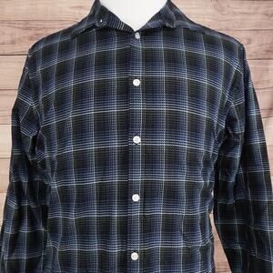 Murano Liquid Luxury Shirt Large Blue Plaid Long Sleeve Button Up 100% Cotton